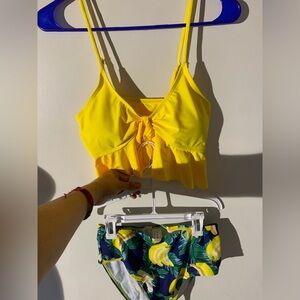 Yellow Ruffled Women's Top bathing suit